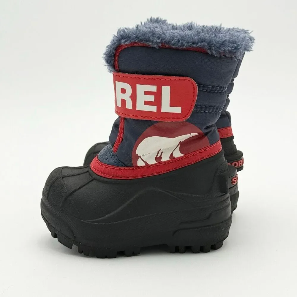 Sorel Snow Commander Toddler Snow Boots Hook & Loop Closure in Navy Blue and Red
